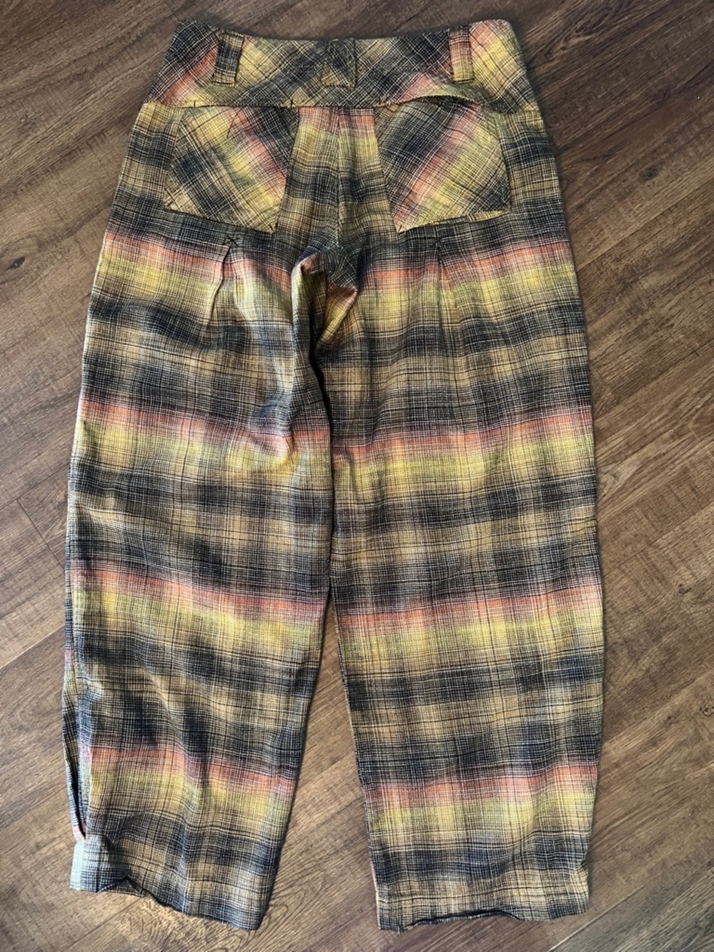 Free People Birch Plaid Pants XS Wide Leg Cargo Boho Trousers 100% Cotton - Picture 4 of 9